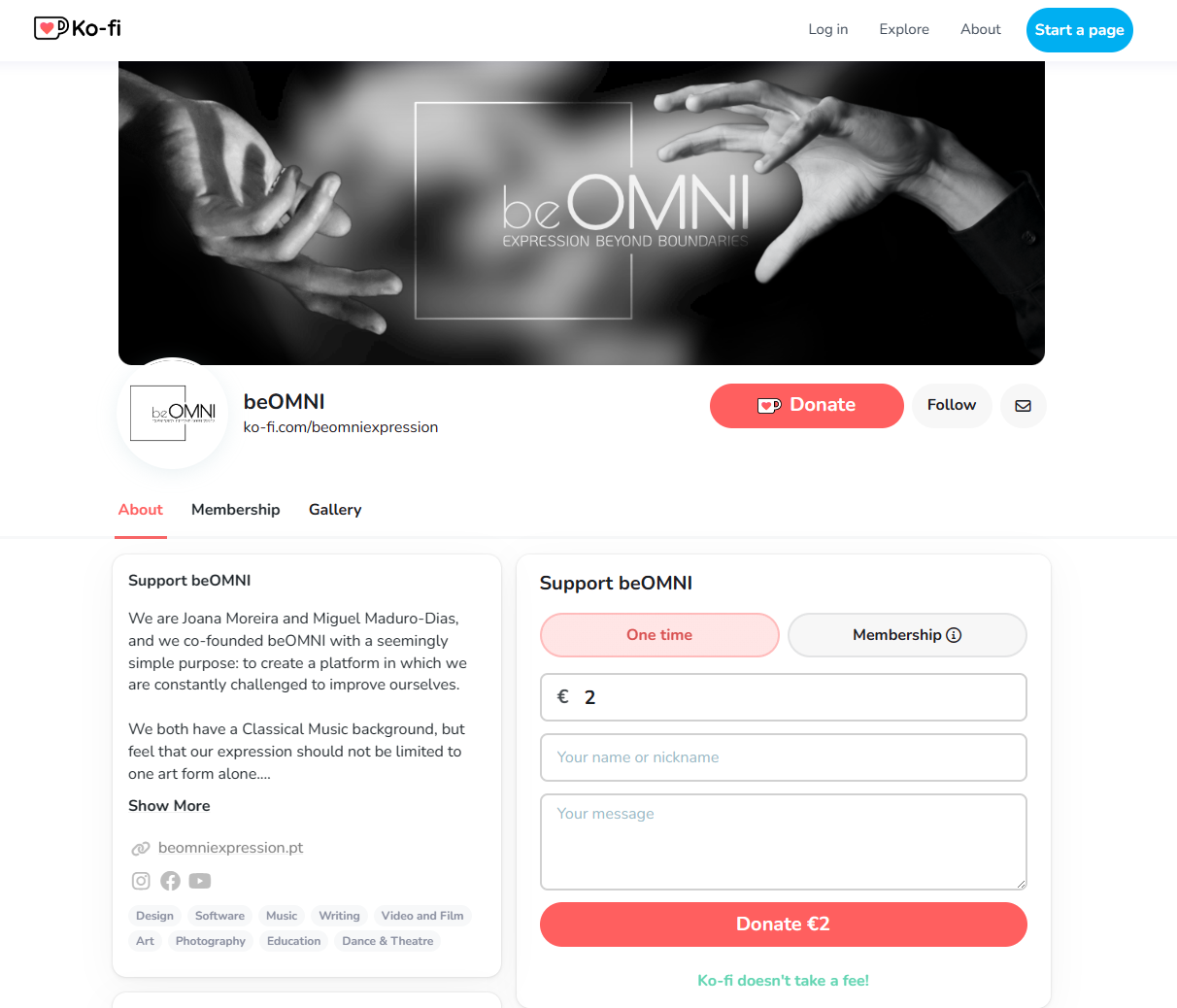 beOMNI Expression page at Ko-fi screenshot